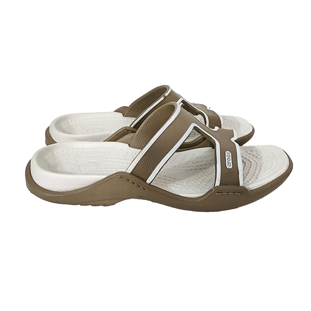 Crocs Women’s Cleo III T Strap Comfort Sandals Slip On Casual White Taupe Size 8 - Picture 7 of 12